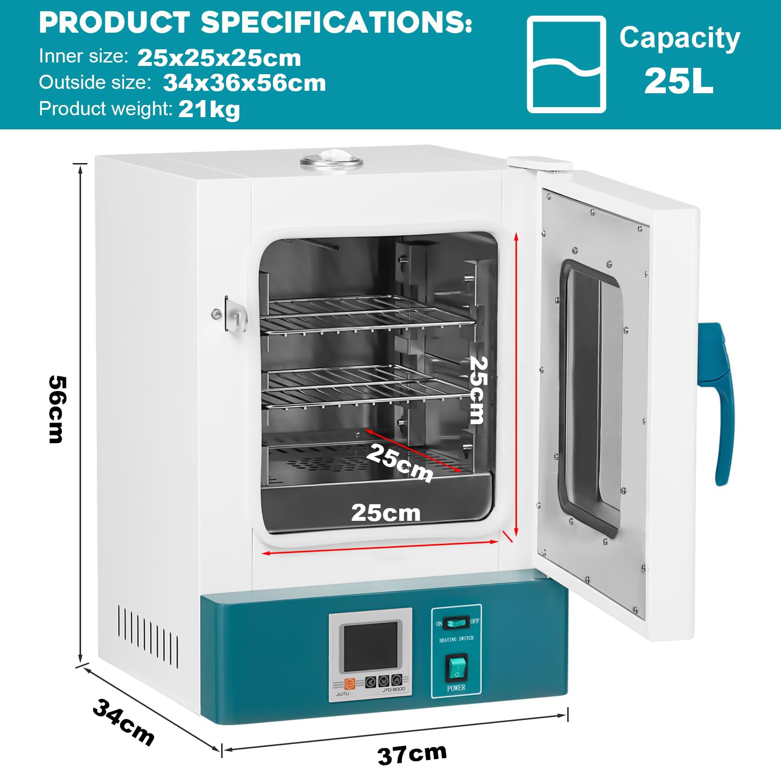 Incubadora Laboratorio 25L Digital Control PID Temperatura 60℃ para Cultivo y Germinación de Semillas Ciencias Médicas