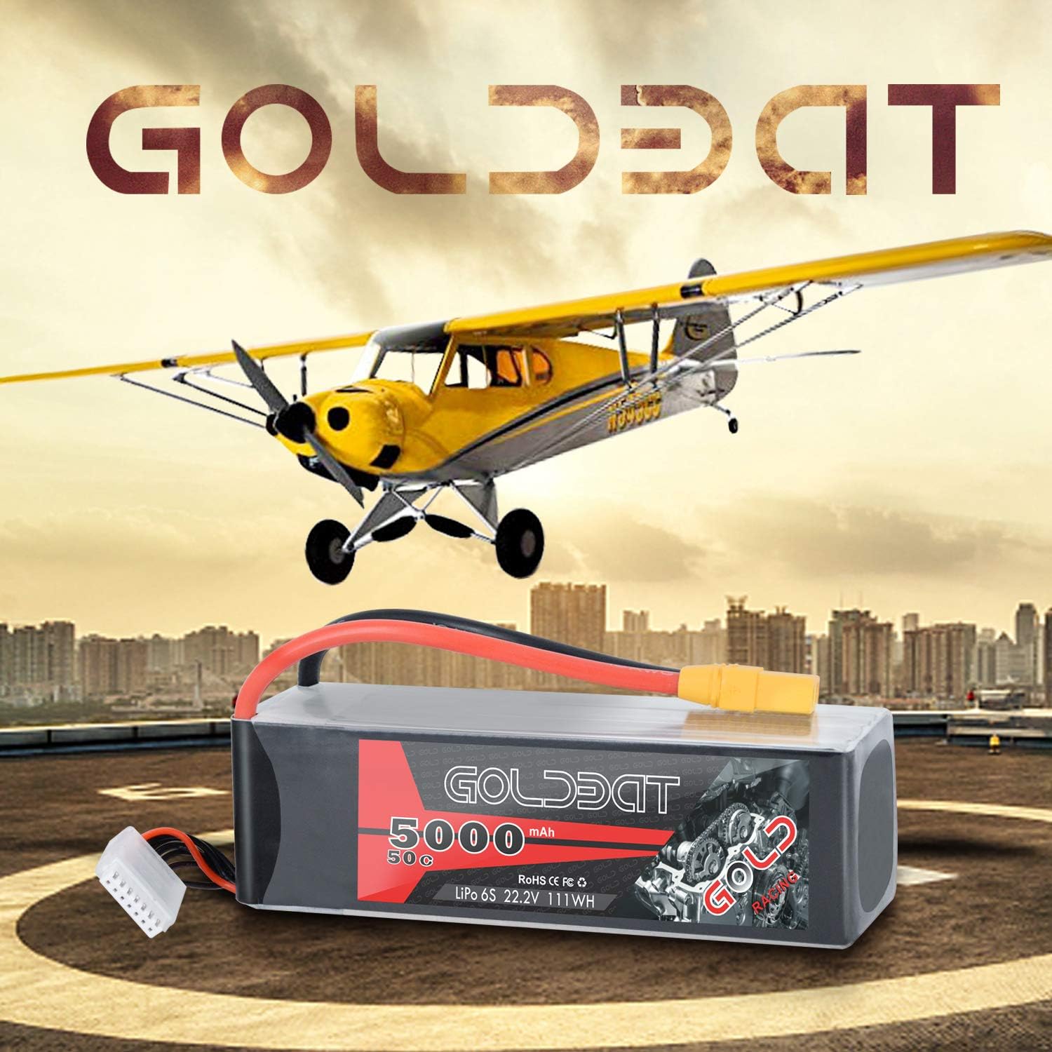 GOLDBAT 6S 5000mAh 50C 22.2V RC LiPo Battery Pack with XT90 Plug for DJI Align T-REX550 600 700 Airplane Quadcopter Helicopter Truck Boat Hobby (1 Pack)