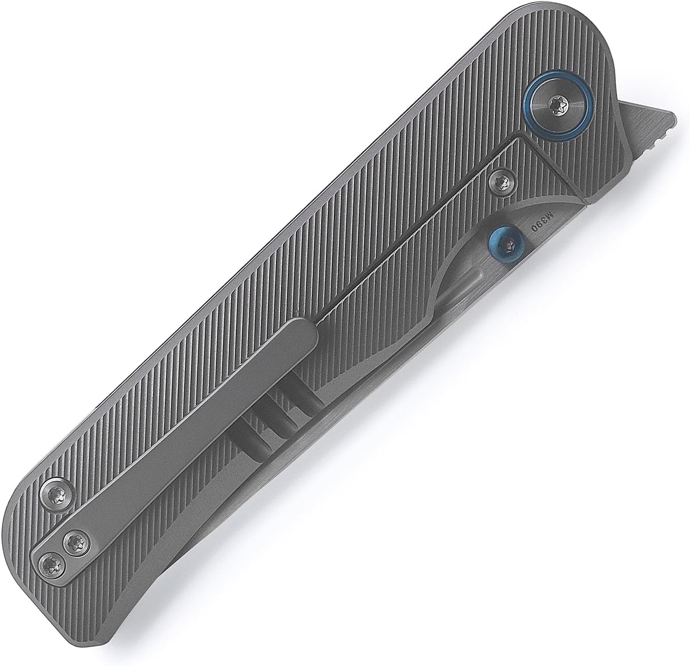 M Miguron Pagos II Font Flipper Folding Knife 3.5" M390 Hand Ground Rubbed Satin Blade Dark Grey Titanium Handle Hiking Pocket Knife MGR-607DGII