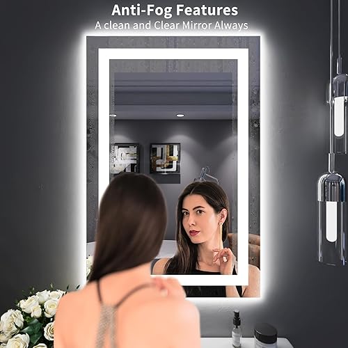 Miniatura 2 de LOAAO Espejo de baño LED de 24 x 36 pulgadas con luces, antiniebla, regulable, retroiluminado + iluminado frontal, espejo de tocador de baño