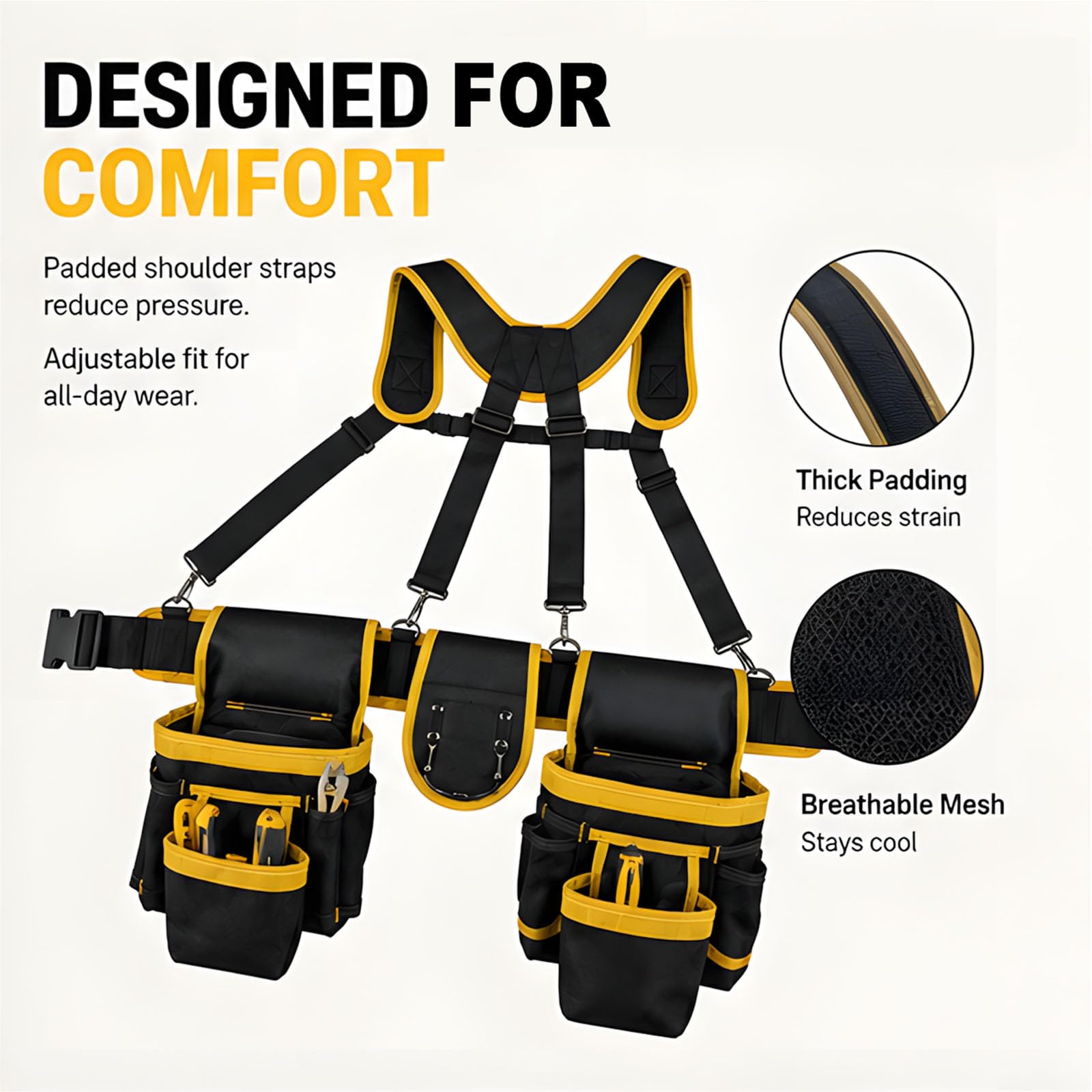Expert Sac à outils à suspendre fabriqué en tissu Oxford renforcé et plusieurs poches de rangement pour charpentiers, plombiers, sac à outils en tissu Oxford renforcé