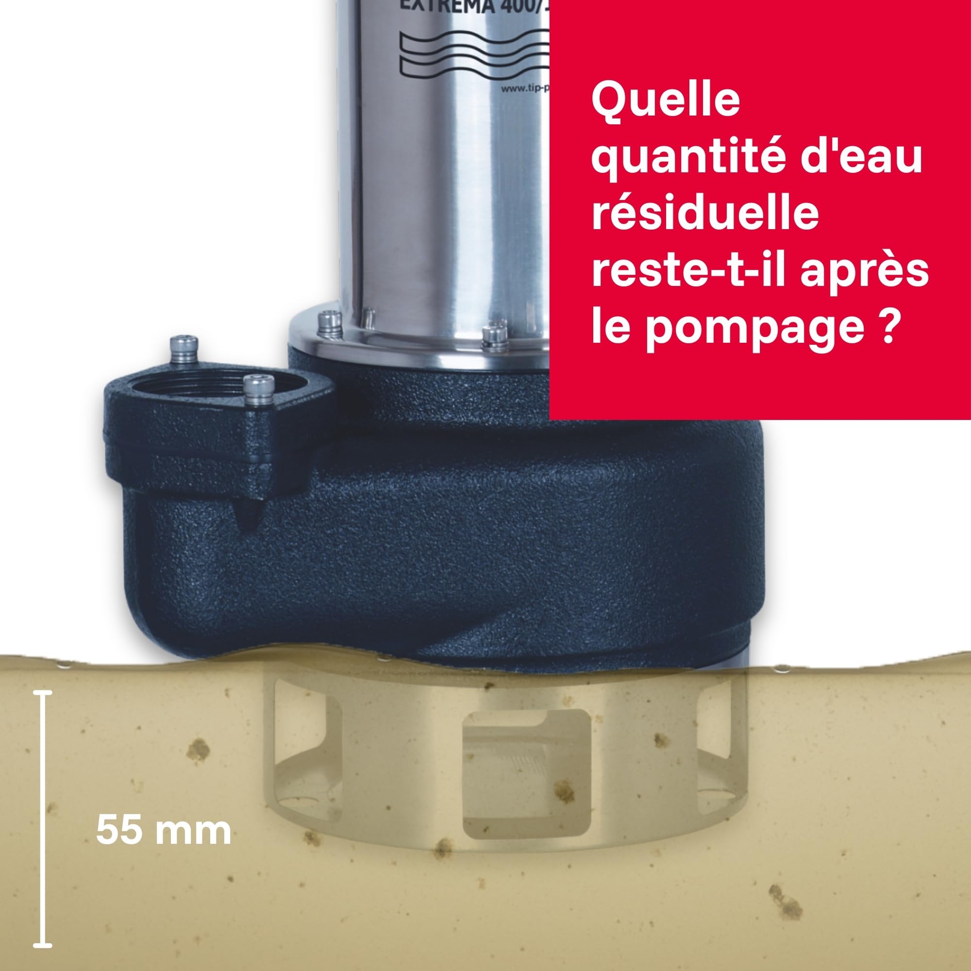 T.I.P. Extrema 400/11 Pro Pompe Submersible pour Eaux Usées Débit 24000 l/h Hauteur de Refoulement 11 m Puissance 1500 W en Inox et Roue en Fonte Pour Fonctionnement Continu Couleur Noir Argent