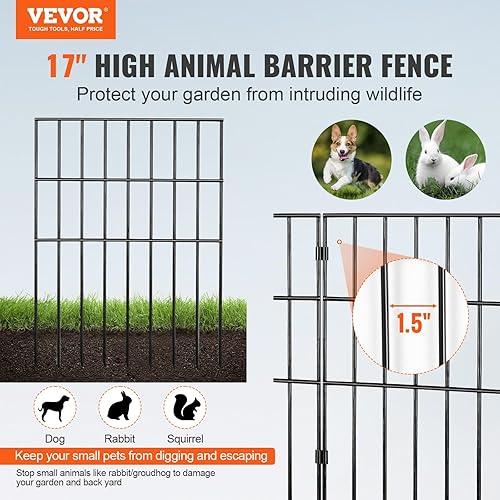 Miniatura 2 de VEVOR Paquete de 10 vallas de barrera de animales, cerca sin excavación de 17 pulgadas de alto x 21 pies de largo, cercado de jardín decorativo