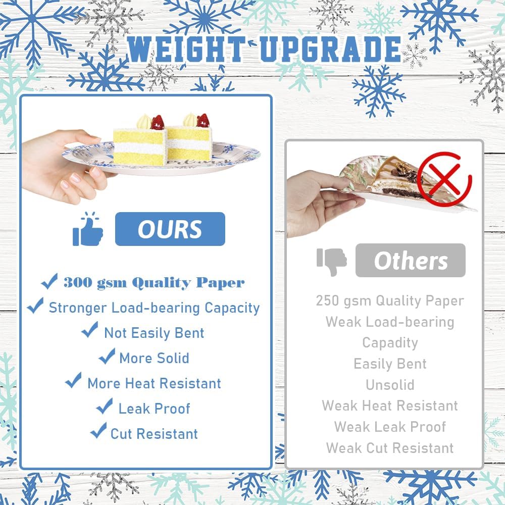 194pcs Winter Wonderland Baby Shower Decorations Winter Wonderland plates and Napkins, Cup, Tablecloth, Tableware, Blue Disposable Christmas Snowflake Party Supplies Serve 24 Guests - Image 4