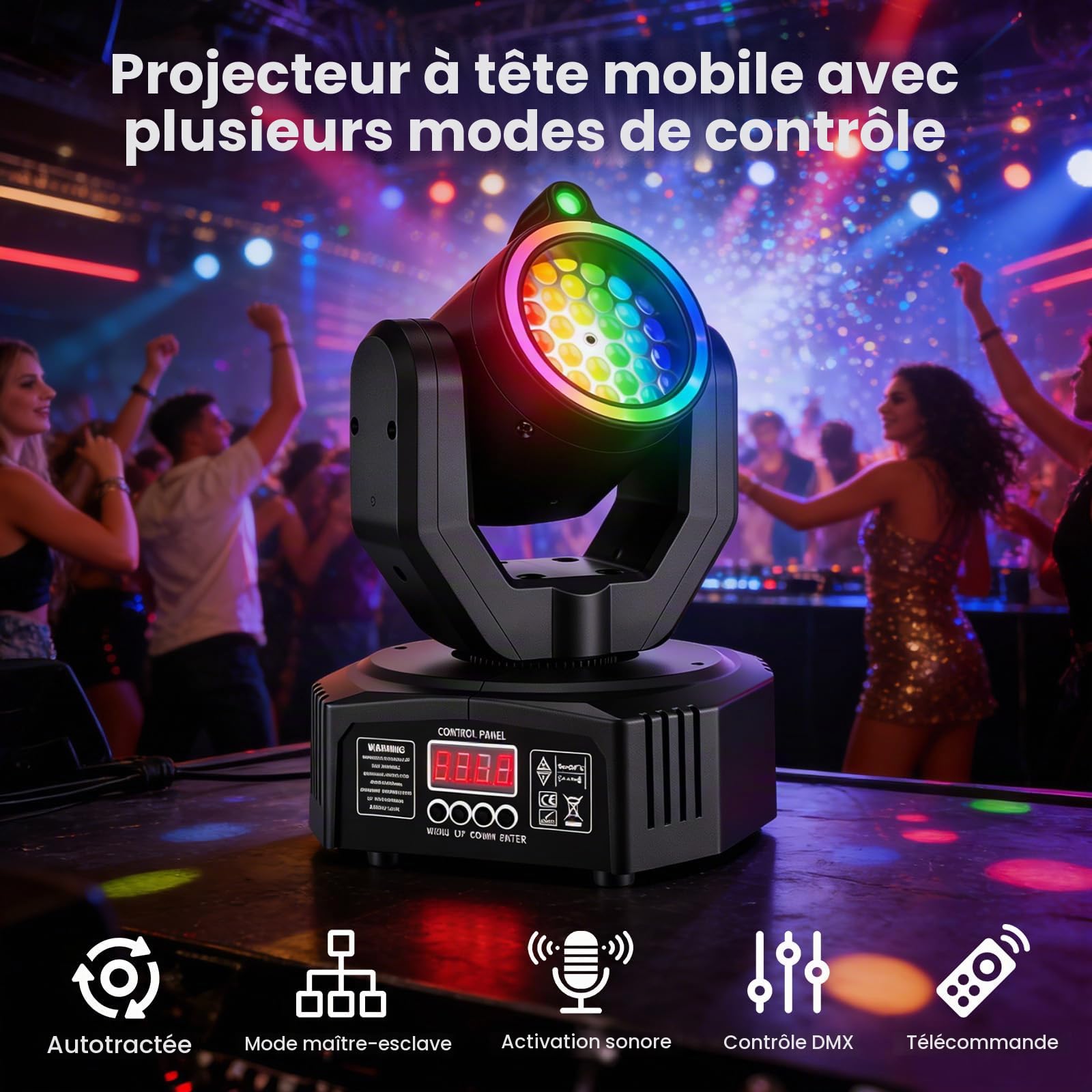 4-en-1 Lyre LED Tête Mobile Beam Laser avec Télécommande, 30W Projecteur RGBW + Laser Vert, Jeux de Lumiere pour Soiree DJ, DMX512, Commande Vocale pour Disco Bar KTV Mariage