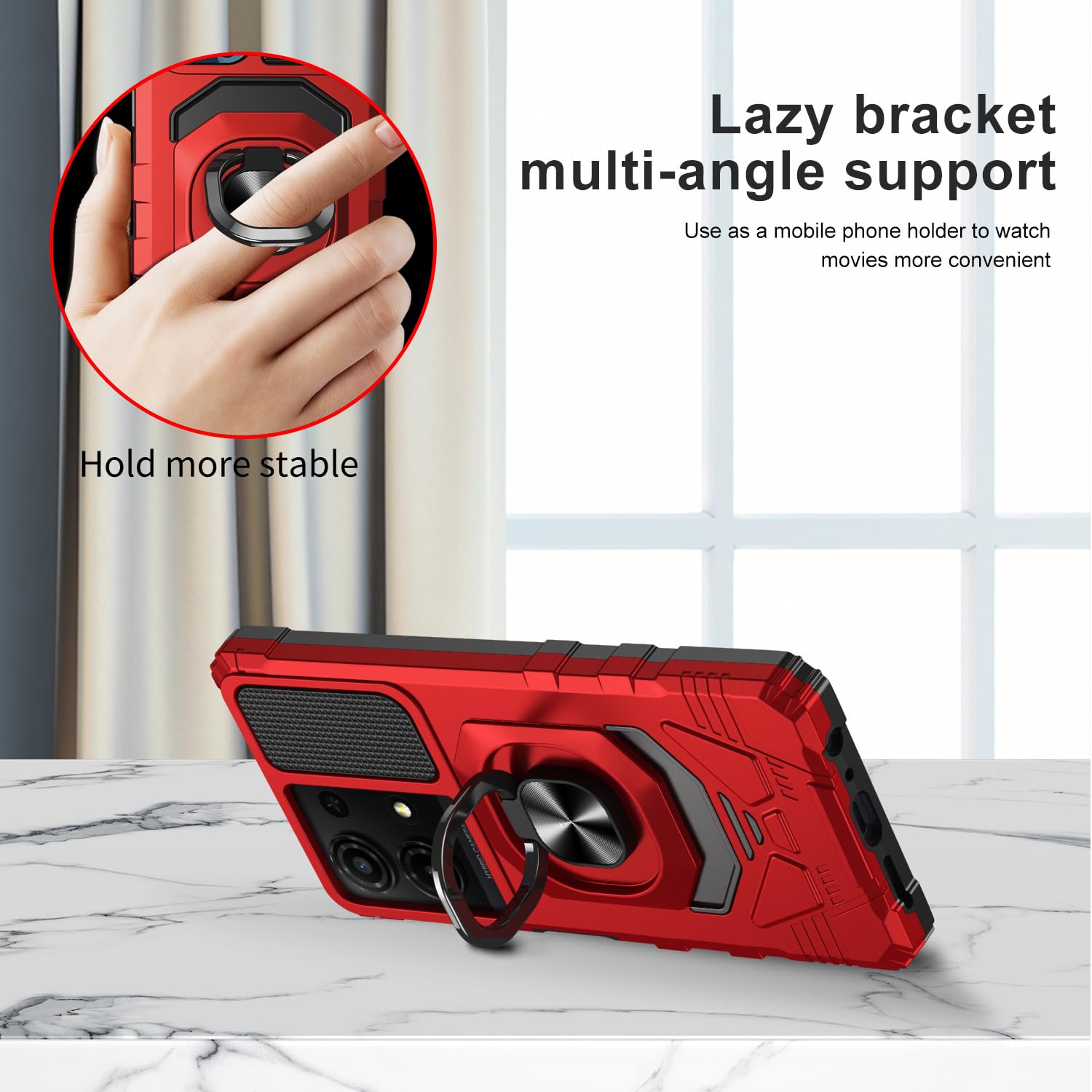 for TCL K32 5G / K33 5G Case with 1 Pack Screen Protector,Dual Layer Hybrid Heavy Duty Defender Protection,Sleek Rugged Reinforced Cushion Corner Kickstand Shockproof Bumper Cover Red