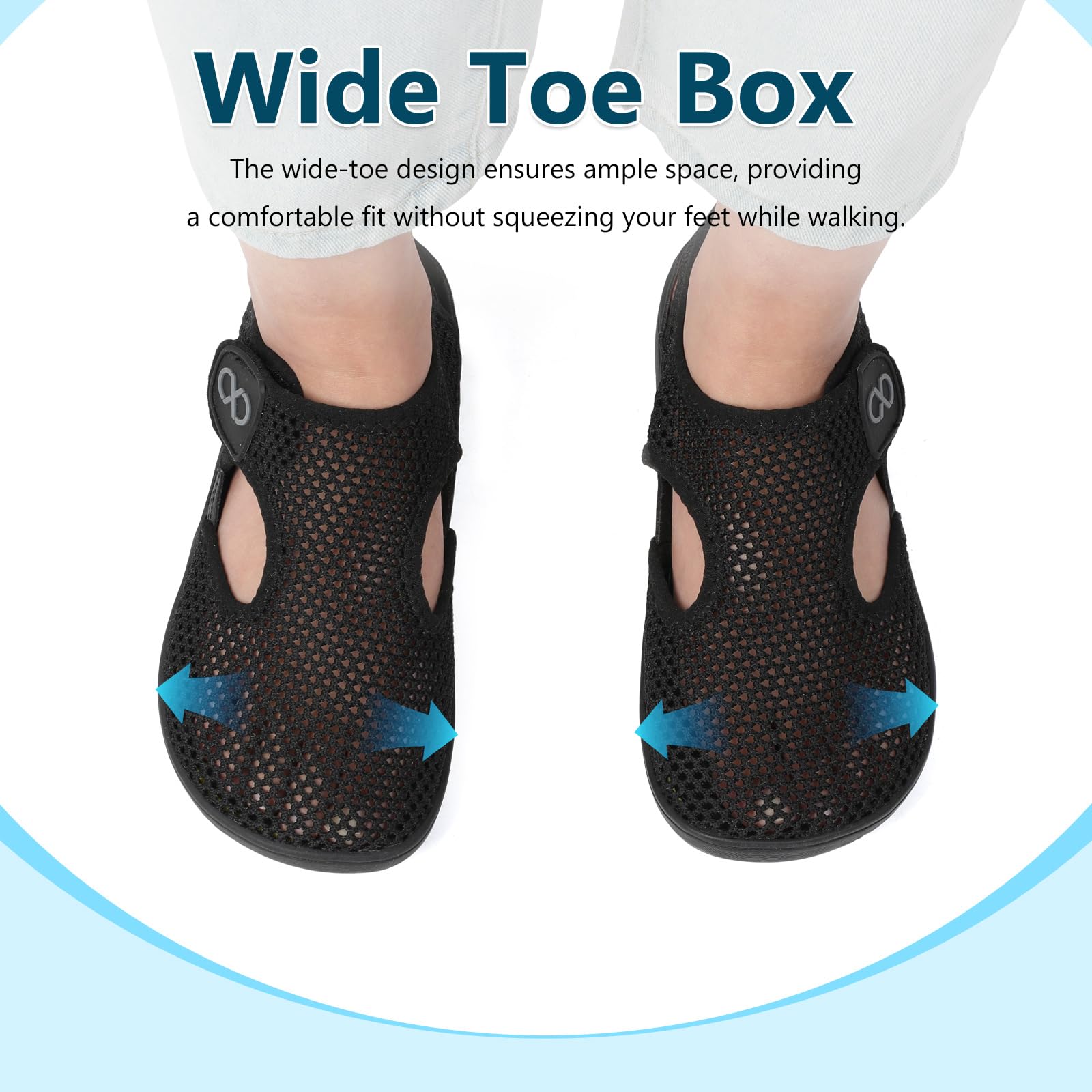 JOINFREE Womens Mesh Walking Sandals Closed Toe Breathable Air Knit Summer Shoes Adjustable Wide Toe Box Zero Drop Barefoot Sneakers for Beach Travel Camping Daily Wear Non-Slip — view 3