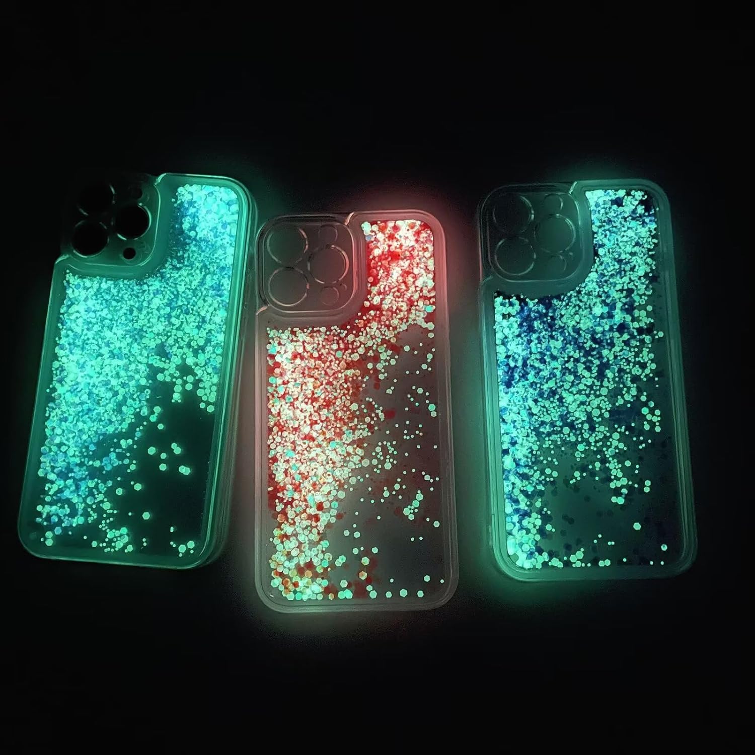 Miagon Luminous Effect Moving Quicksand Back Case Cover for iPhone 17 Pro,Noctilucent Glow in The Dark Flowing Glitter Sparkle Liquid Clear Bumper - Image 2
