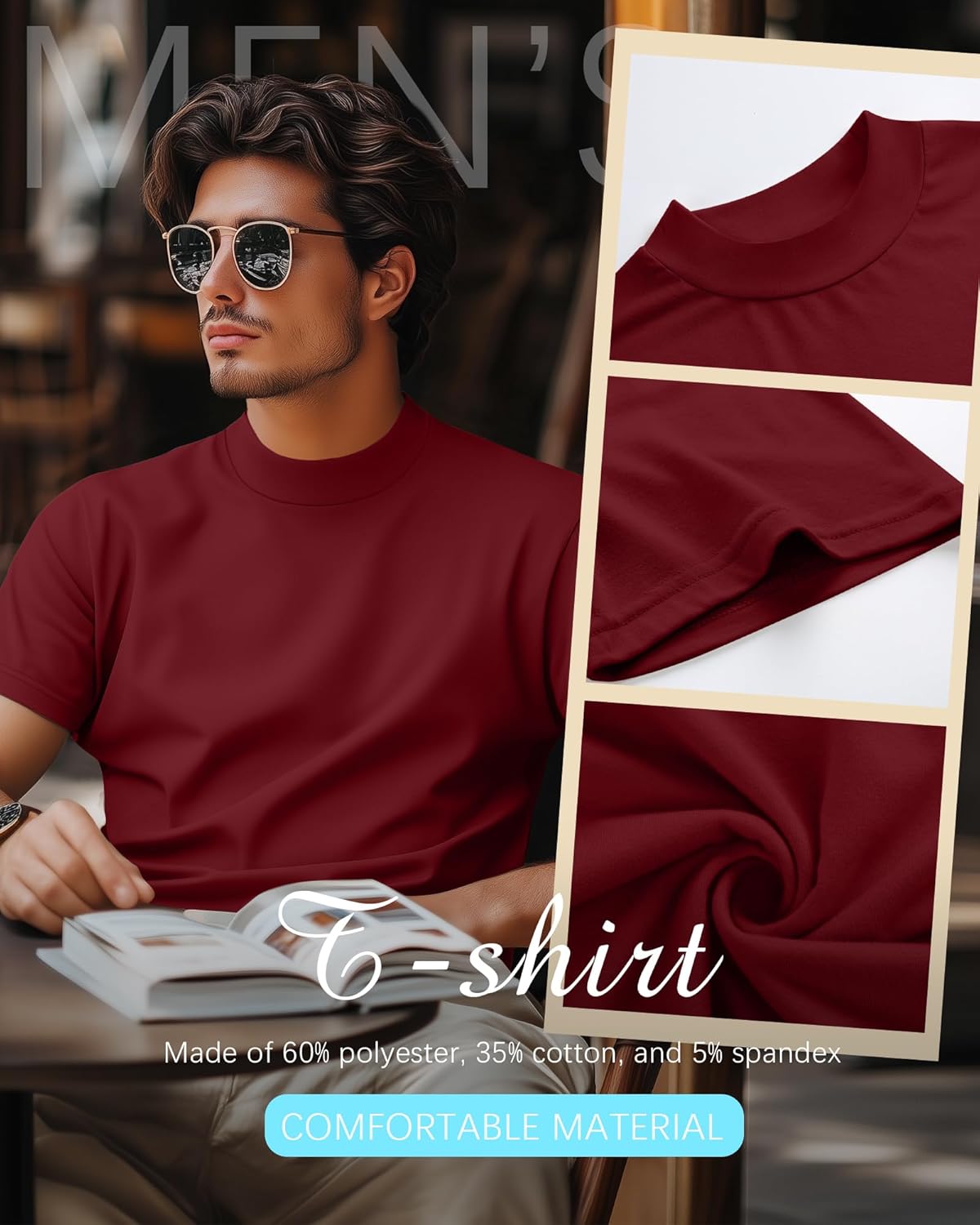3 Pack Men's Mock Neck T Shirts Short Sleeve Mock Neck Pullover Tops Casual Solid Summer Basic Tees - Image 2
