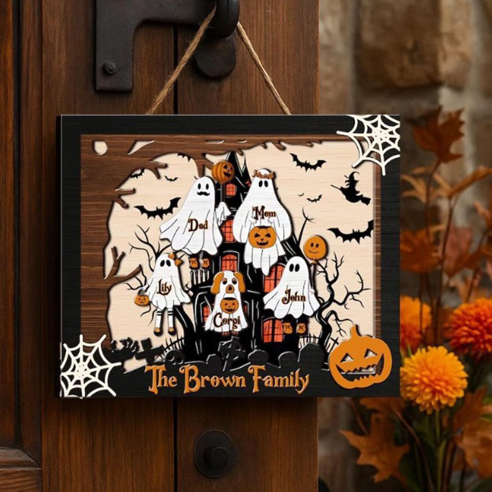 2-częściowy zestaw drewnianych figurek widma Halloween nawiedzony dom dekoracja stołu sezonowe artykuły imprezowe widmo rodzina ozdoba