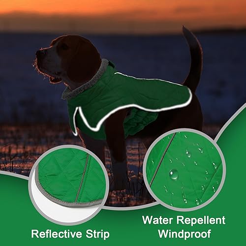 Vista 47 de Fragralley Abrigo de invierno para perro, chaqueta de forro polar reflectante impermeable y resistente al viento con agujero para arnés, chaleco