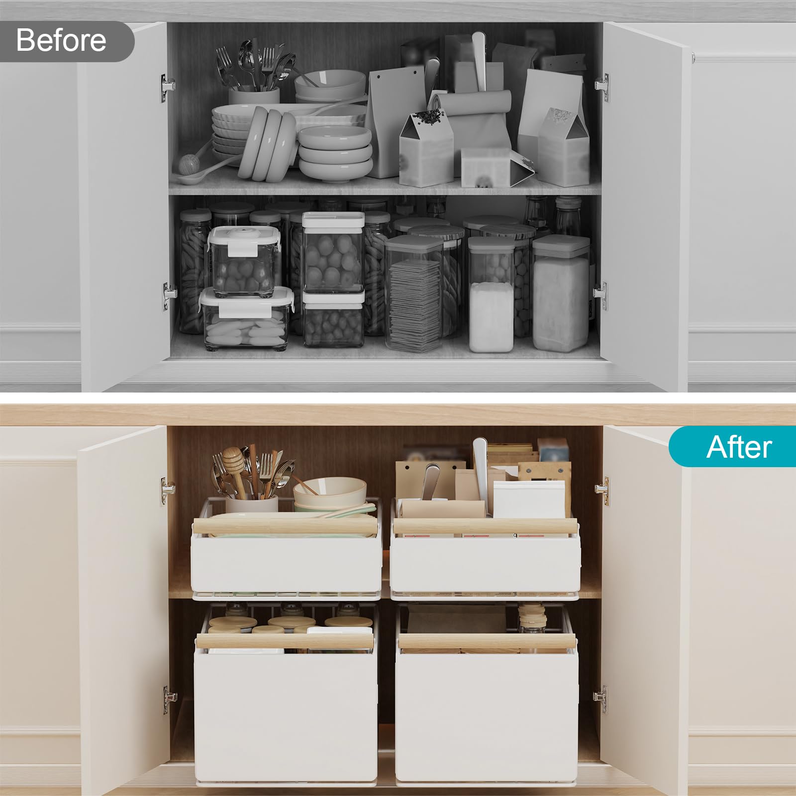 Organizador de Cajones,Bandeja Extraible Armario Cocina,Instalación Conveniente Gavetas Deslizantes Para Armarios,Blanco,39.5×23.5×19.5cm,HCF003LW-1