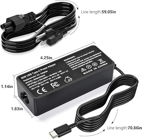 Miniatura 6 de Cargador de portátil USB C de 65 W para Lenovo ThinkPad T480s T580s T490 E480 E580, Yoga 7i 9i 14 pulgadas 15 pulgadas 2 en 1,45 W cargador