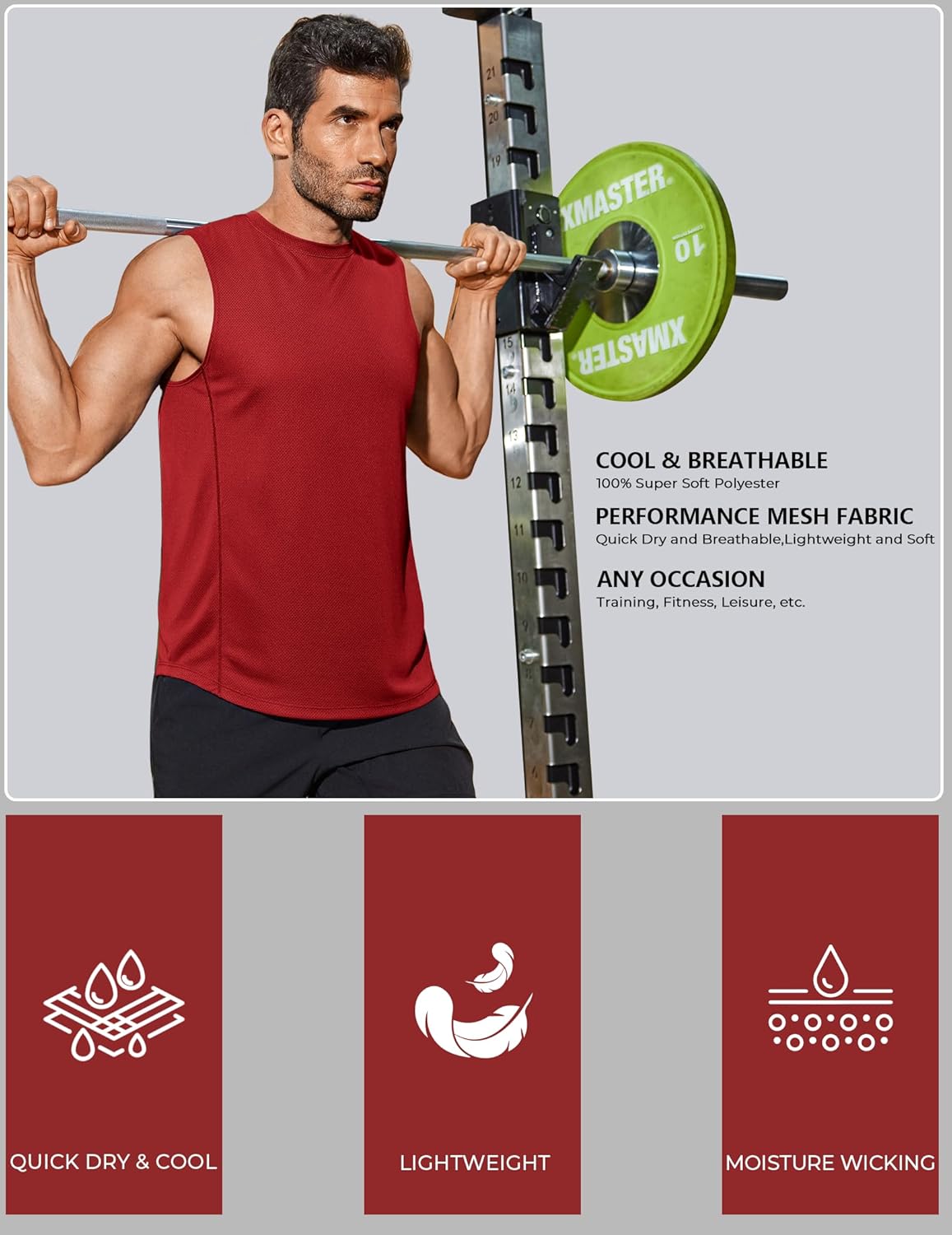 COOFANDY Sleeveless Muscle Shirts for Men Dry Fit Workout Gym Tank Tops Summer Swim Beach Shirt - Image 2