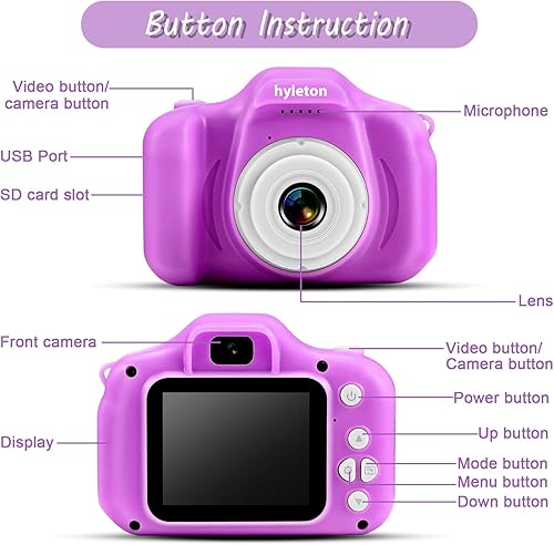 Miniatura 5 de hyleton Cámara digital para selfie para niños, juguetes de cámara de video para niños de 3, 4, 5, 6, 7, 8, 9 años, regalo de cumpleaños de Navidad