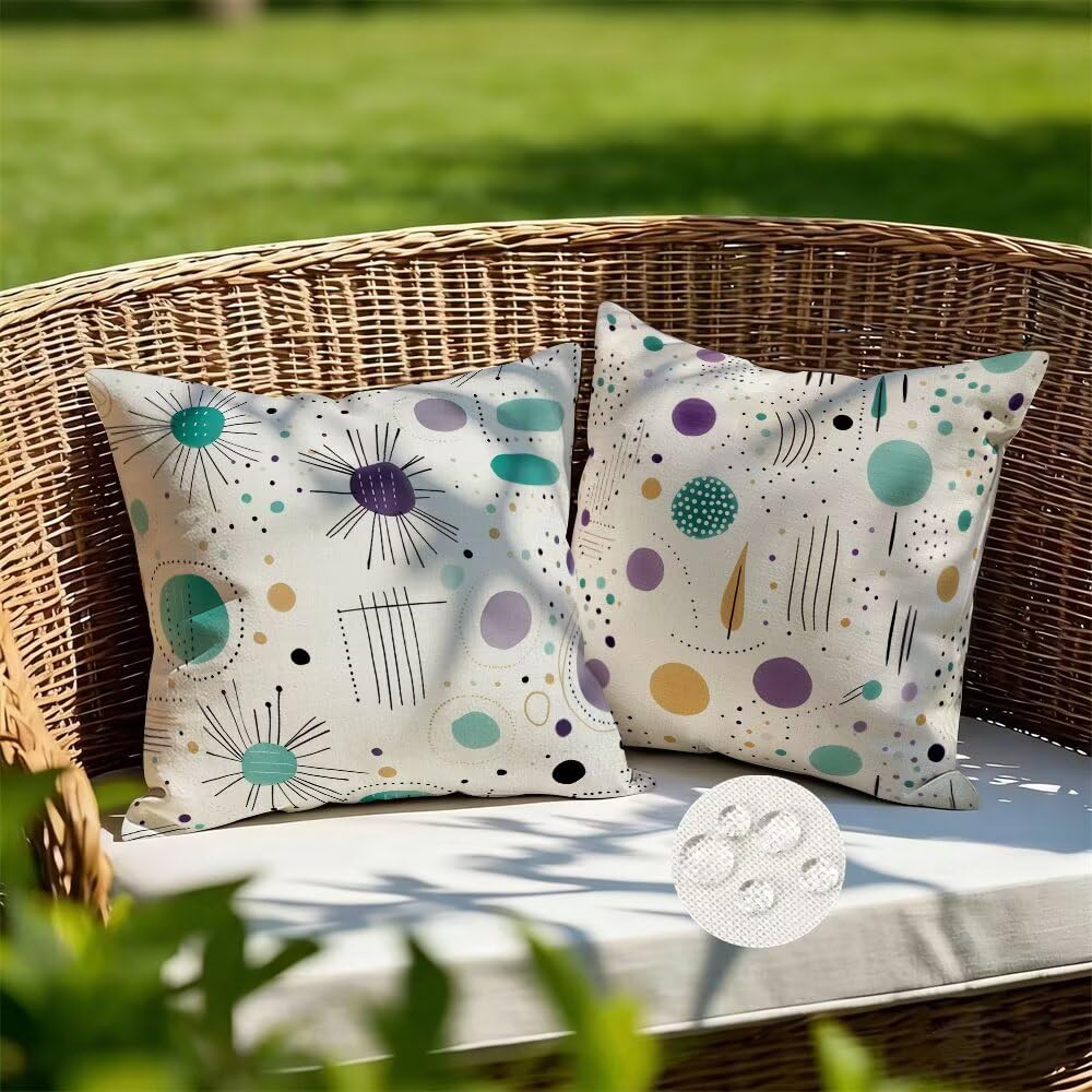 Outdoor Cushions Waterproof Colourful Cushion Covers 35cm x 35cm Set of 2 Abstract Garden Cushions Nordic Cushion Cover Decorative Pillows Linen Throw Pillow Case for Garden Furniture (IU231)