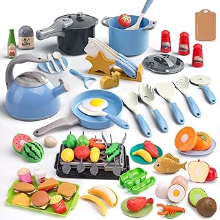 105Pcs Kids Kitchen Toy Accessories, Toddler Pretend BBQ Camping Cooking Playset with Play Pots and Pans, Utensils Cookware Toys, Play Food Set, Toy Vegetables, Learning Gift for Girls Boys