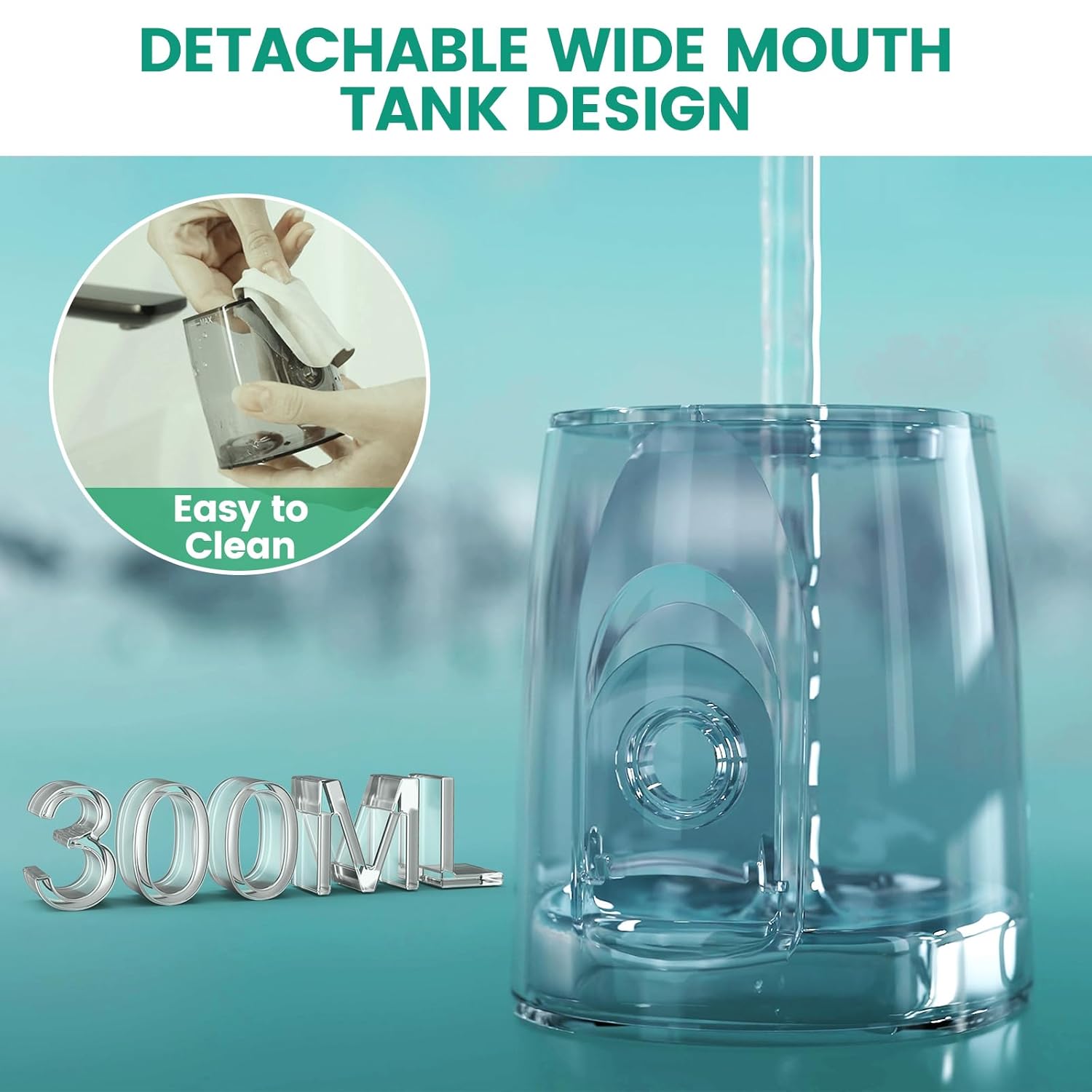Water Flosser for Teeth - Cordless Portable Oral Irrigator with 2000mAh Battery, 4 Nozzle Types, 4 Cleaning Modes, 265ml Water Tank, IPX7 Waterproof