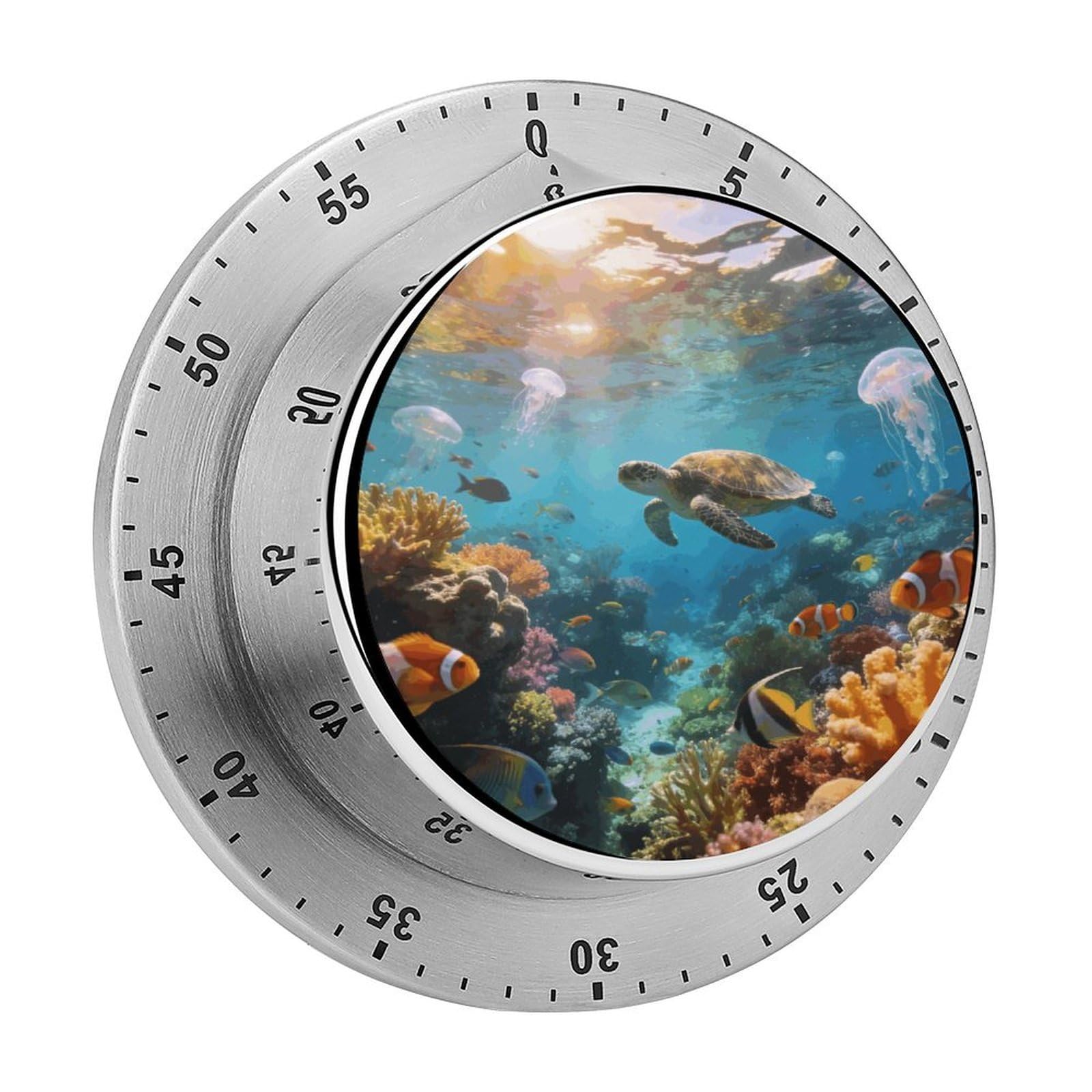 Underwater World Timer Exquisite Stainless Steel Body Desk Visual Timer with Loud Alarm 60-Minute Mechanical Countdown Timers Magnetic Backing Cooking Kitchen Timers for Work