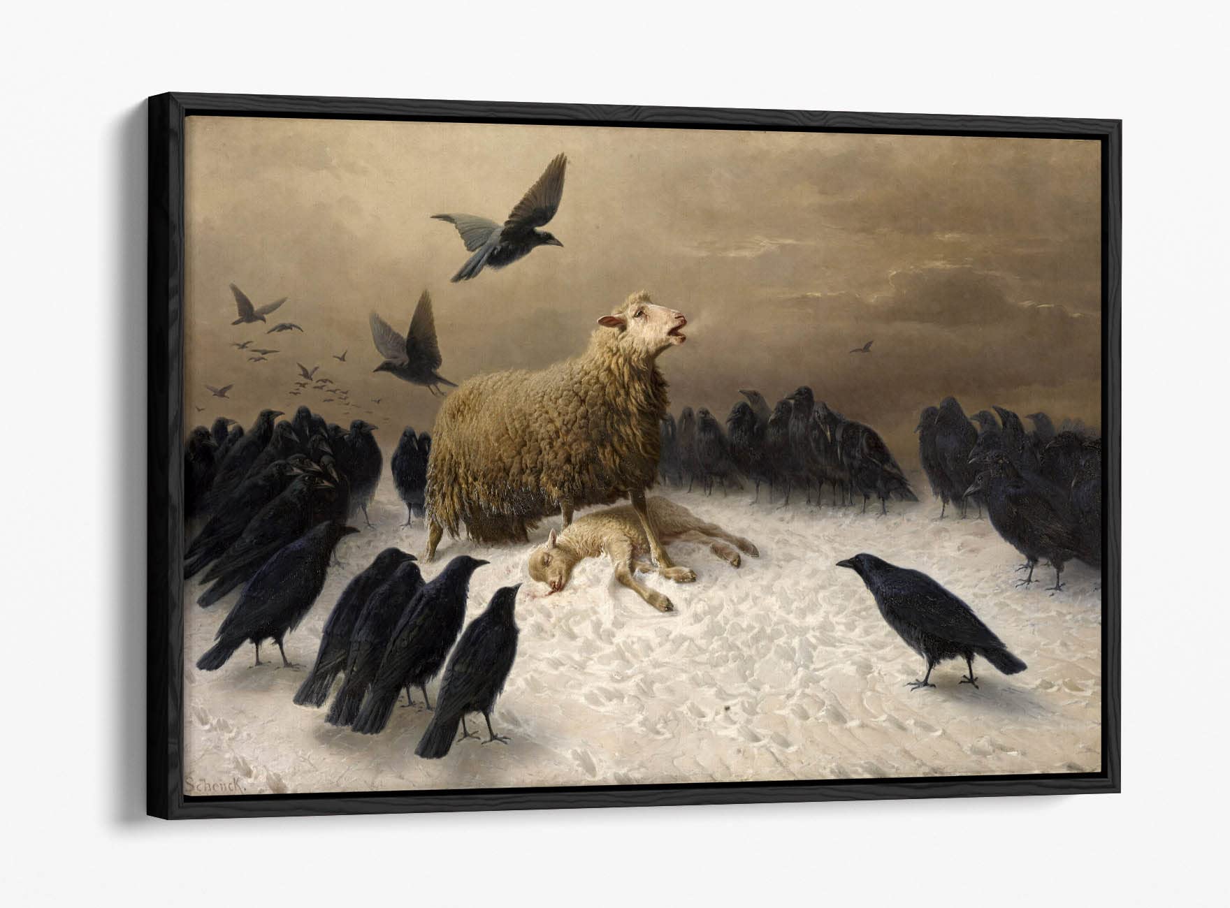 Canvasartshop Black -August Friedrich Schenck, Anguish- Float Effect Framed Canvas Wall Art Picture Print (, 24X16)