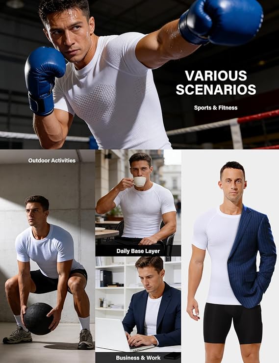 Casey Kevin Men's Slimming Compression Shirts 3 Pack, Short Sleeve Shapewear Undershirt for Men Body Shaper Tummy Control