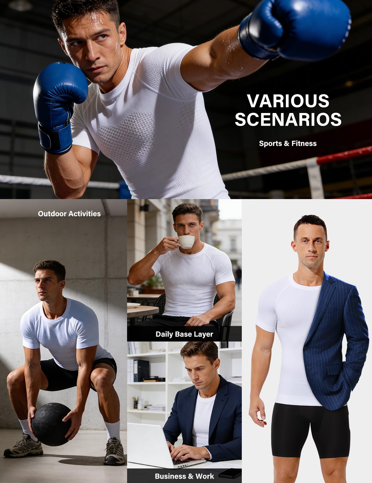 Casey Kevin Kompressionsshirt Herren Bauchweg Unterhemden Elastische Compression Shirt Body Shaper Herren für Einen Flacheren Bauch