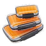 Gonex Fly Boxes for Fly Fishing Jig Boxes Two-Sided Waterproof Lightweight Fly Fishing Box Easy Grip Transparent Lid Fly Fishing Lures Box Sizes A+B+C, Orange