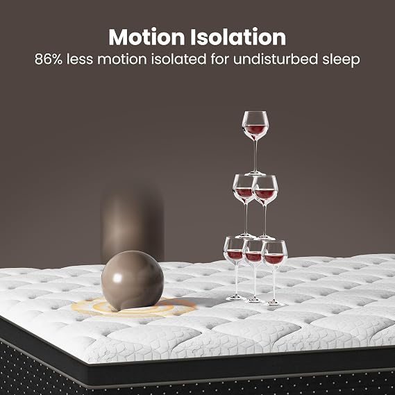 Medium Firm Queen Size Mattress, 14 inch Hybrid Mattress in a Box with Zoned Lumbar Support for Side Sleepers, Pressure Relief, Fiberglass Free,