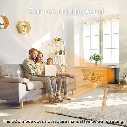 Miniatura 3 de Calentador de espacio portátil pequeño para uso en interiores, con función de rotación de 70, calentador eléctrico JIBUFI PTC de 1500 W,
