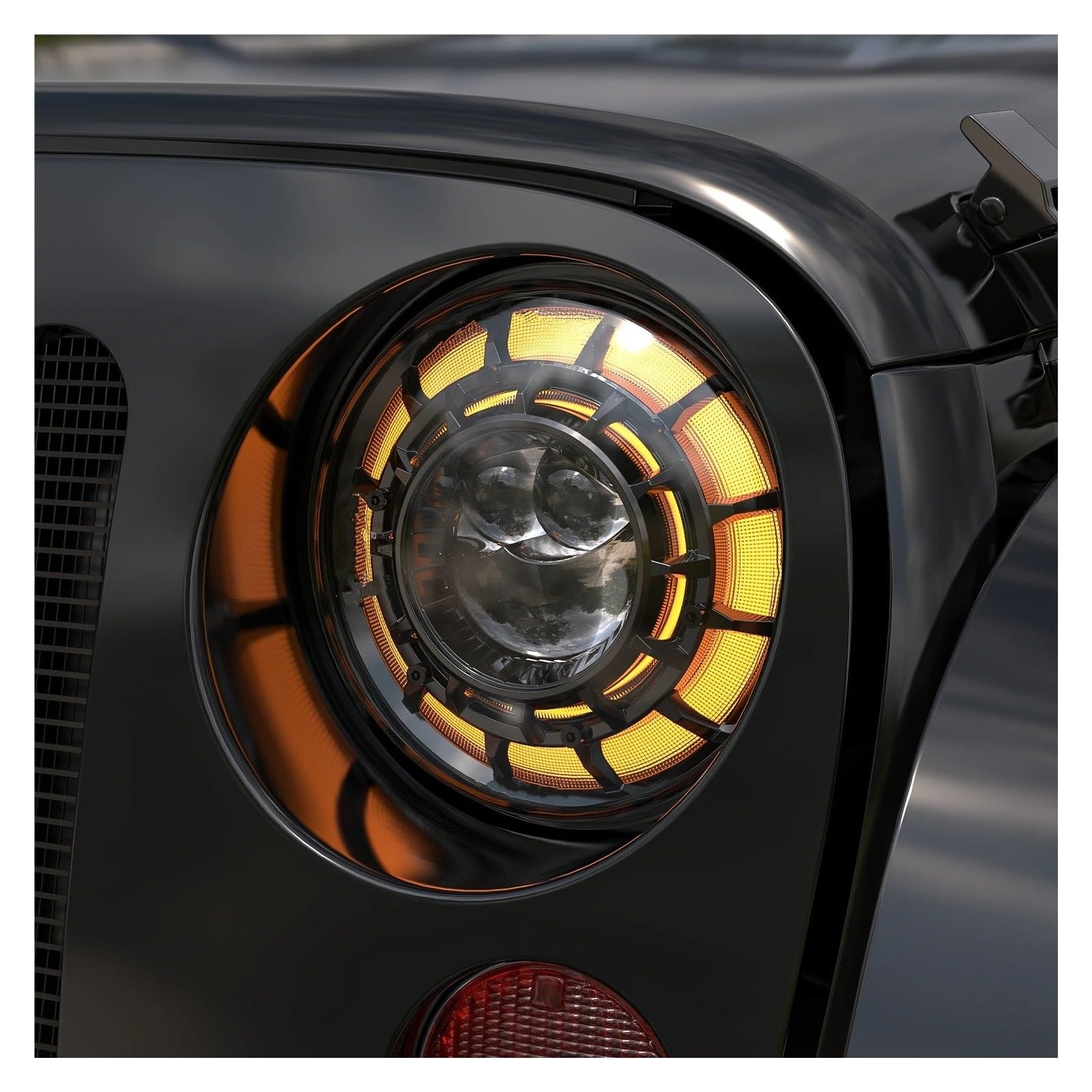 Faro principale Per Jeep Per Wrangler JK, Fuoristrada, Faro Anteriore Rotondo A LED Da 7 Pollici, H4 DRL, 12 V 24, Con Occhi D'angelo Halo FANALE ANTERIORE(Silver bracket)