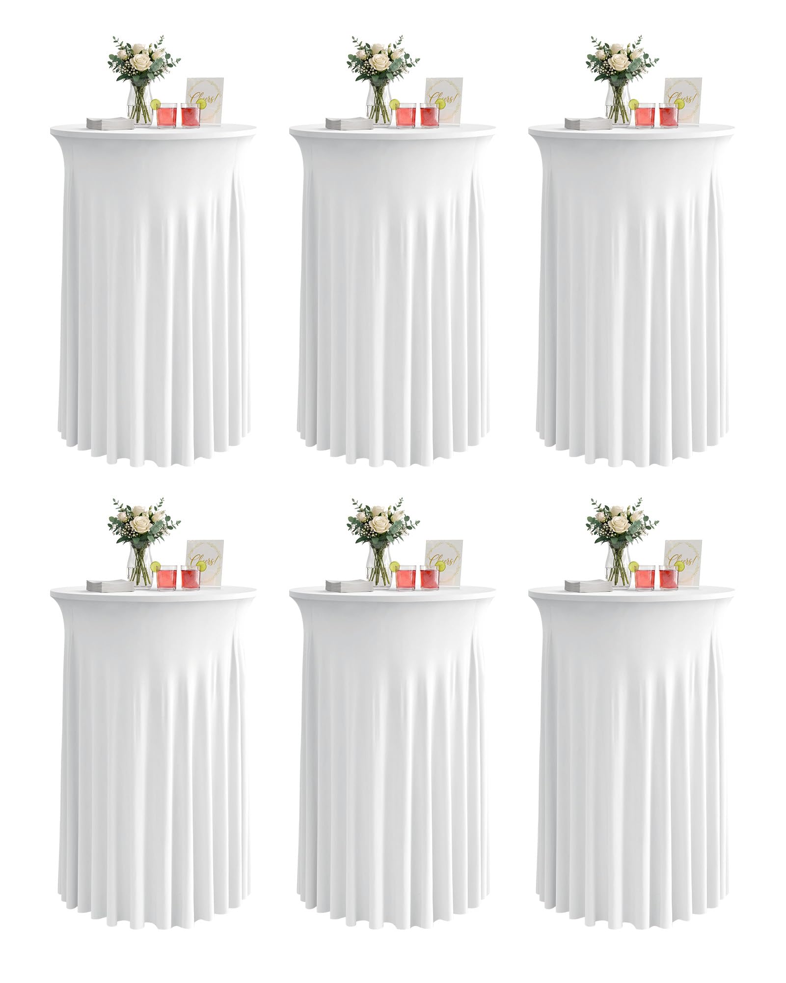 Photo 1 of KeyWave 6-Pack White Spandex Cocktail Table Covers with Skirts, 32x43 Inch