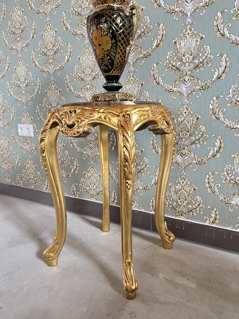 CasAmin Home & Living Tavolino rotondo in stile antico francese con piano in marmo marrone finitura oro per interni