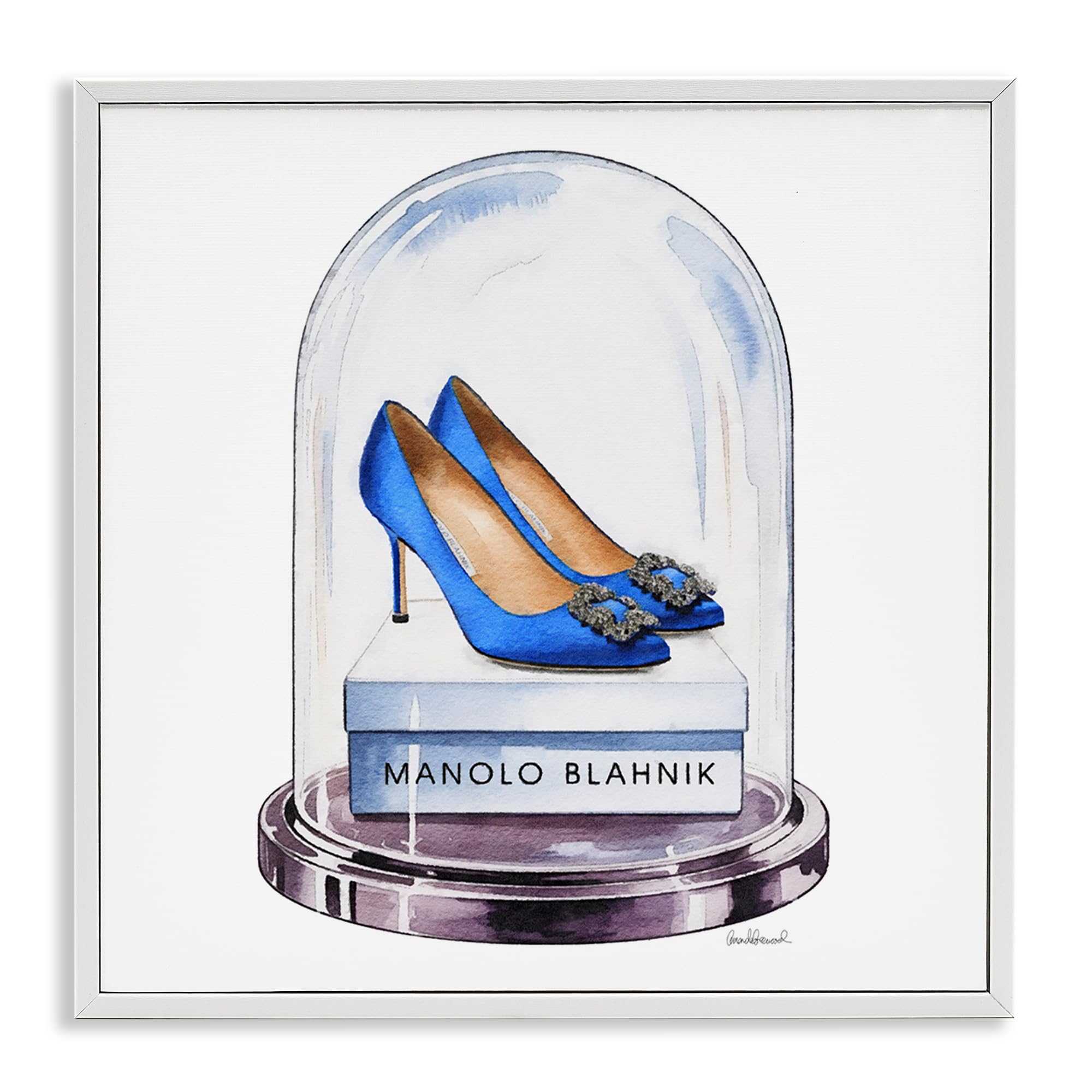 Stupell Industries 'Blue Heels in Bell Jar', Framed Giclee Art, White, 17 x 17 Inches, Easy to Hang and Sturdy, Made in USA, by Amanda Greenwood