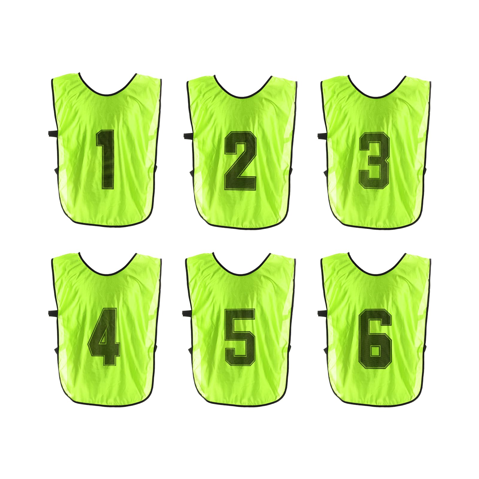 PATIKIL Soccer Training Vest, 6 Pack Team Sports Pinnies Reversible Numbered Soccer Practice Pennies Jerseys Bibs with Belt for Children, 26 Inch Fluorescent Green