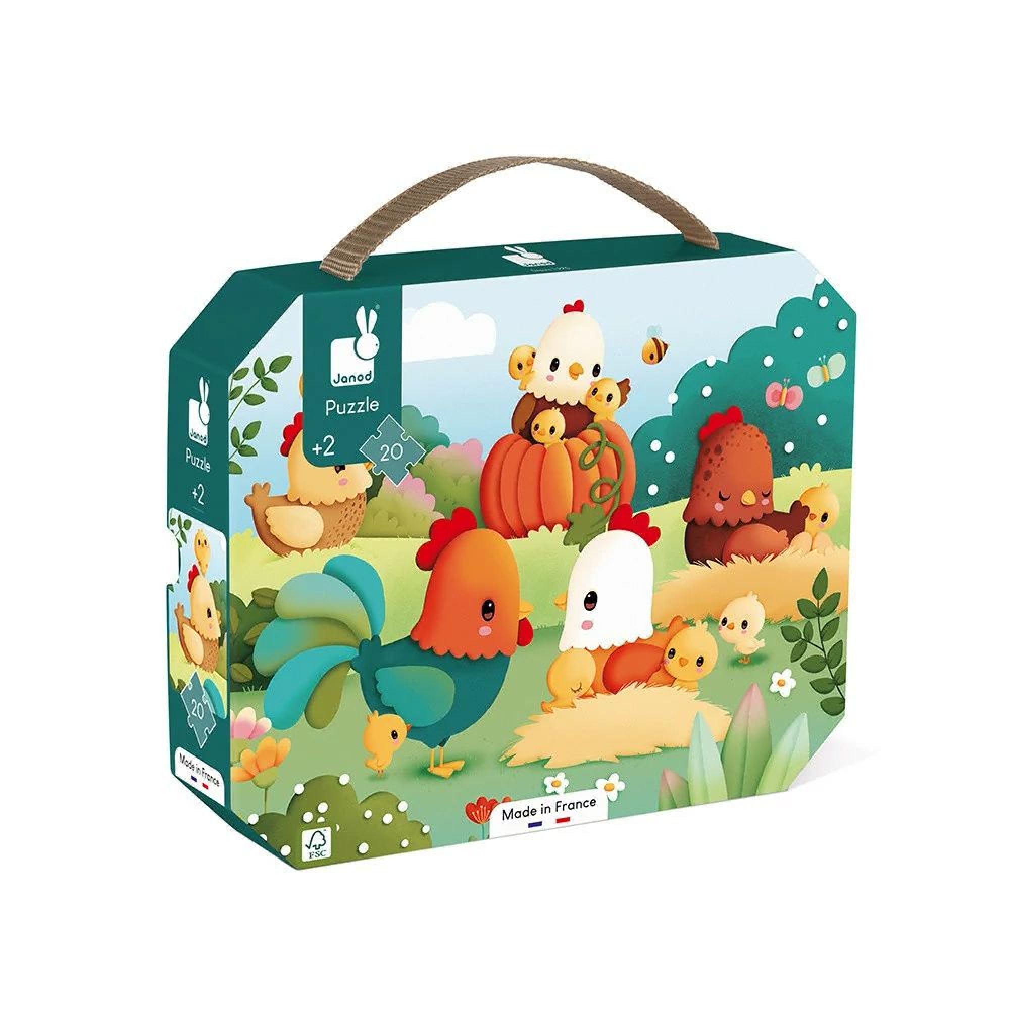 Janod - Puzle Bienvenidos al Corral - Puzzle 20 Piezas de Cartón FSC - Juego Educativo - Ejercita Paciencia y Destreza - A Partir de 24 Meses, J03320