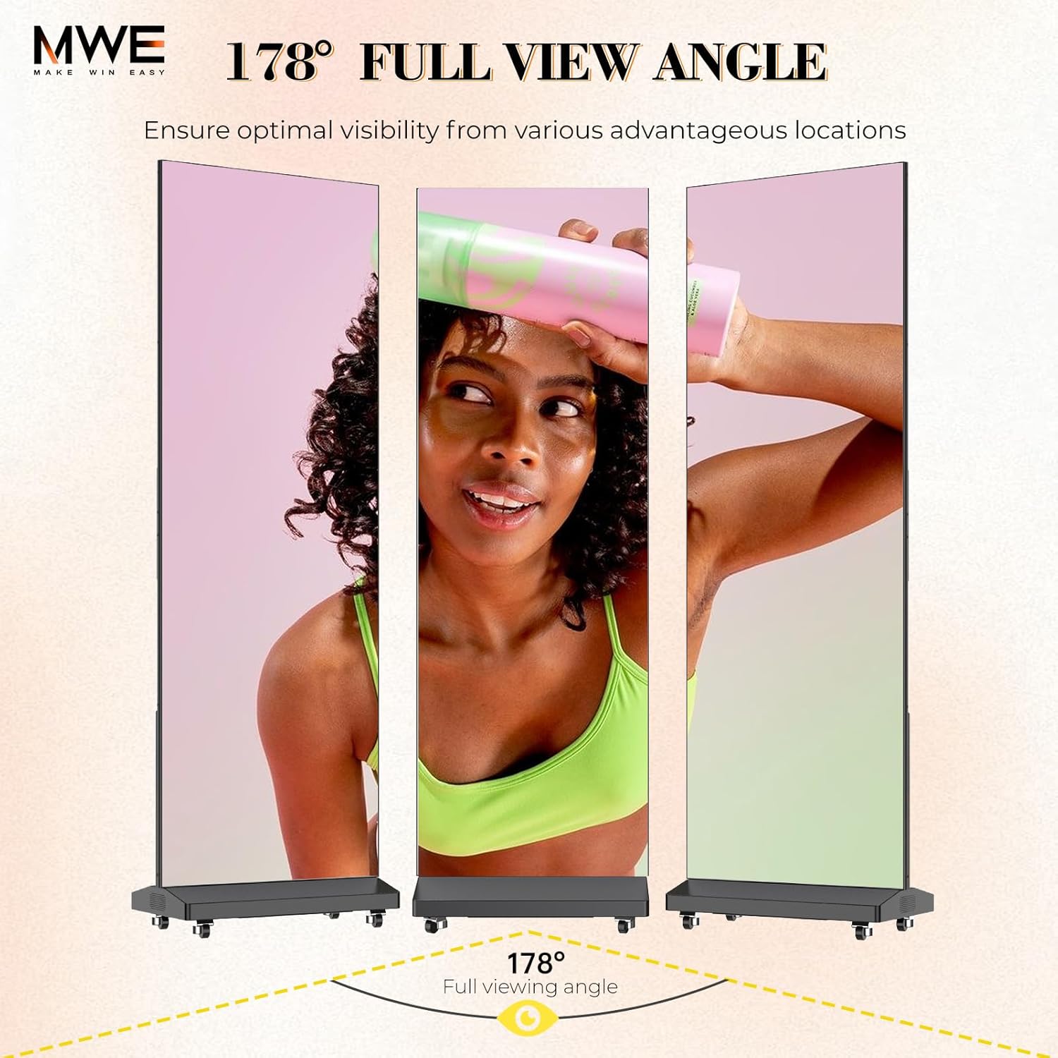 MWE P1.86 Spliceable LED Poster Screen with Flight Case, Foldable LED Digital Signage Advertising Display Kiosk with Publishing System, Portable Digital Poster for Events and Rentals (2 Panels), Black