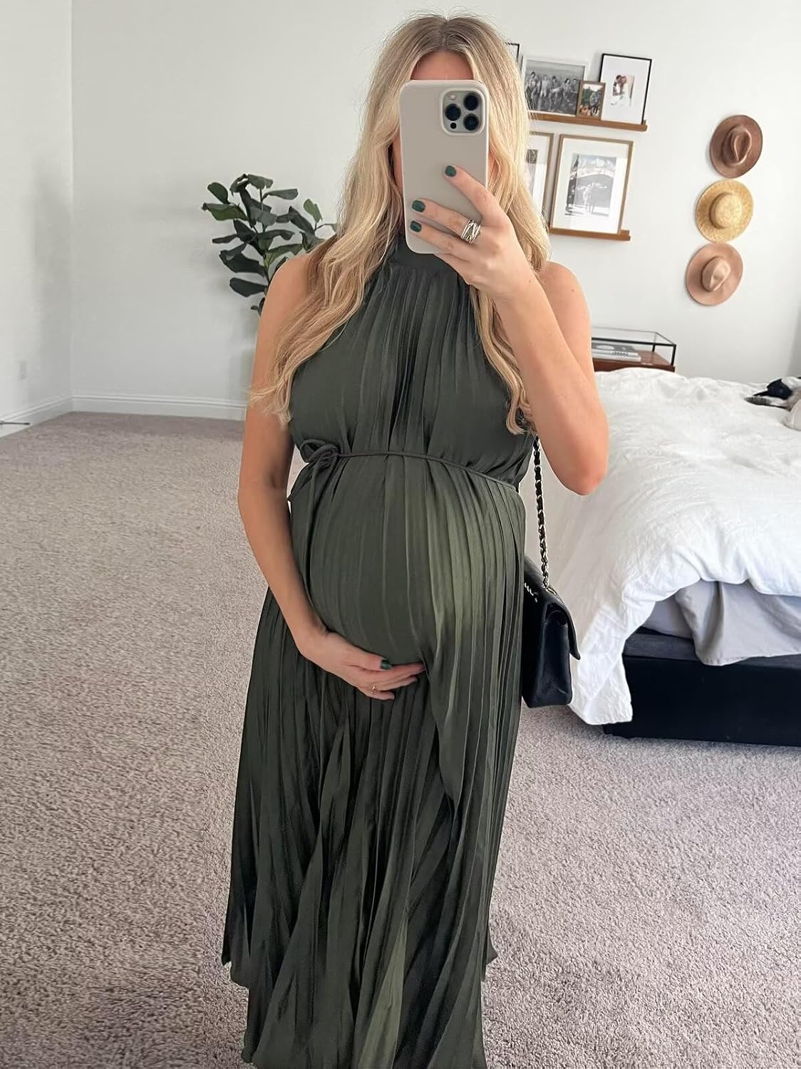Halter Maternity Dresses for Photoshoot Satin Baby Shower Dress Pregnancy Gown for Women