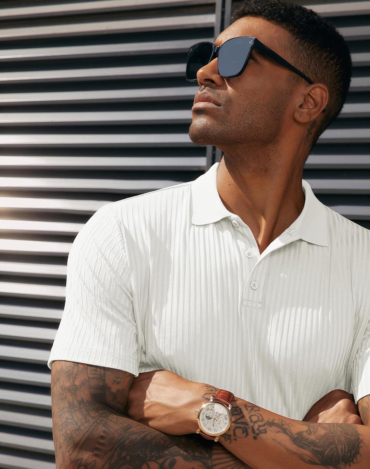 PJ PAUL JONES Mens Short Sleeve Texture Polo Shirts Casual Wrinkle Free Stretch Knit Golf Shirt Tops - Image 3