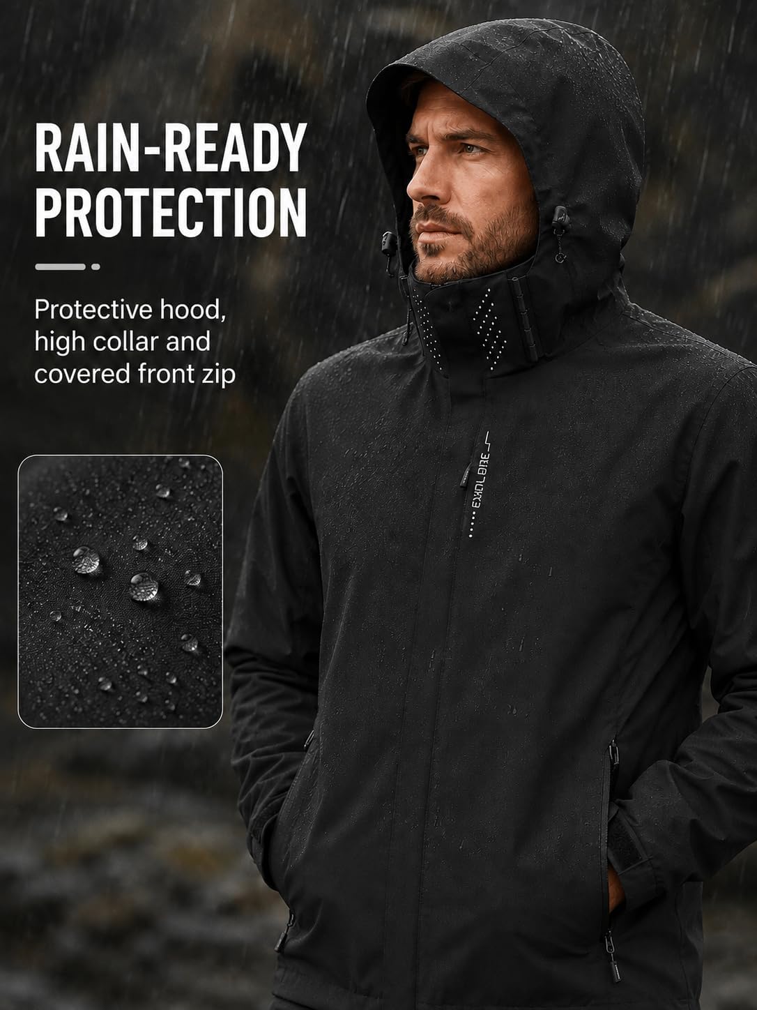 Mens Rain Jacket Waterproof Lightweight Coat Windbreaker Jackets for Men with Hood