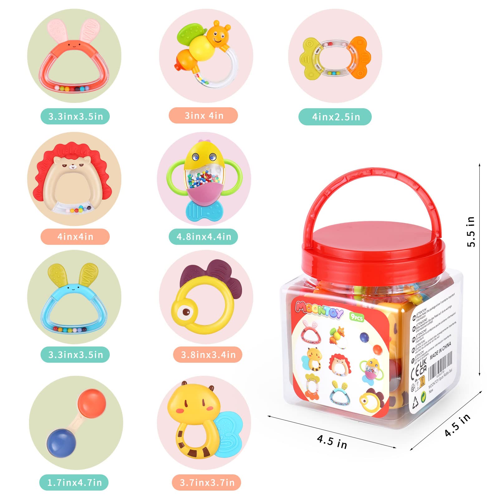 MOONTOY Hochet de Dentition Ensemble Bébé Jouet Shaker Grab Hochet Bébé Infantile Nouveau-Né Jouets Jouets Éducatifs Tôt pour 3 6 9 12 Mois Garçons Filles Bébé Cadeaux