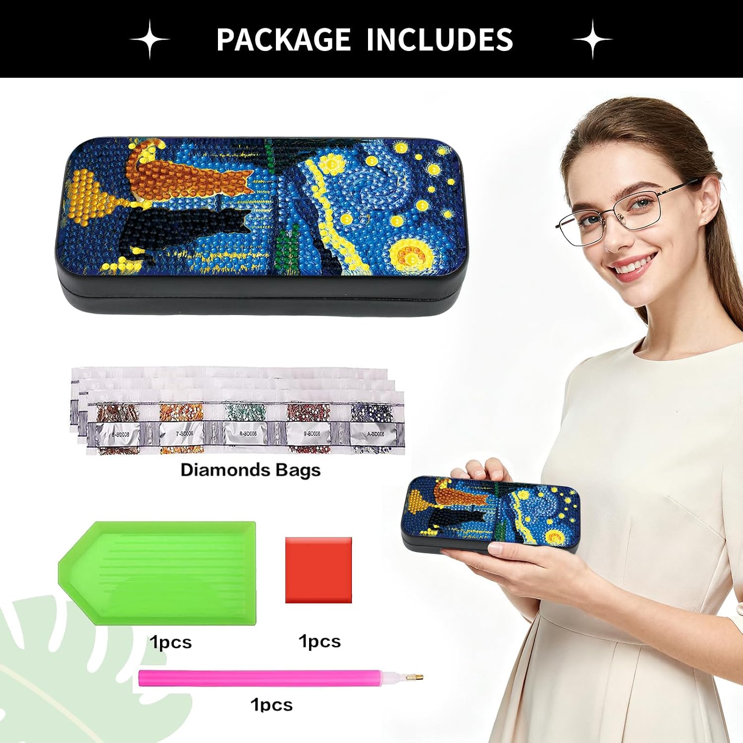 FlyingMage Cat Diamond Art Painting Kit, Hard Shell Eyeglasses Glasses Case image 3
