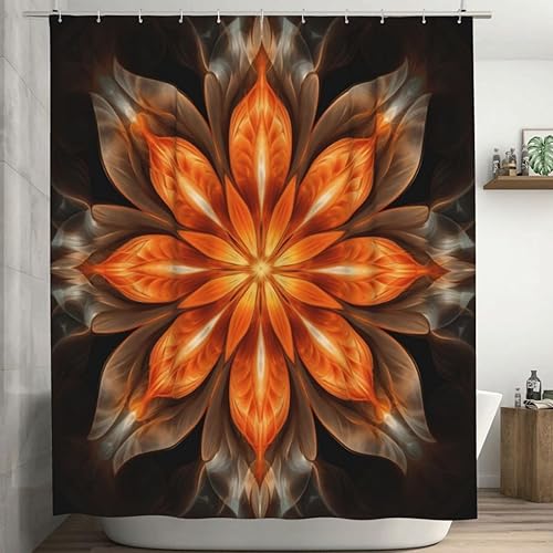 YLATY2908 - Cortina de ducha de flores abstractas para baño, juego de cortina de ducha bohemia floral naranja, tela transparente, moderna,
