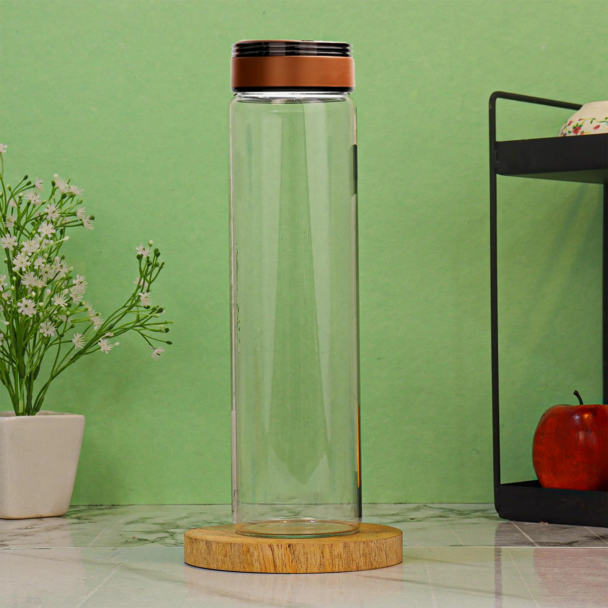 PUREFIT Borosilicate Water Bottle with Steel Lid, 1000ml Capacity