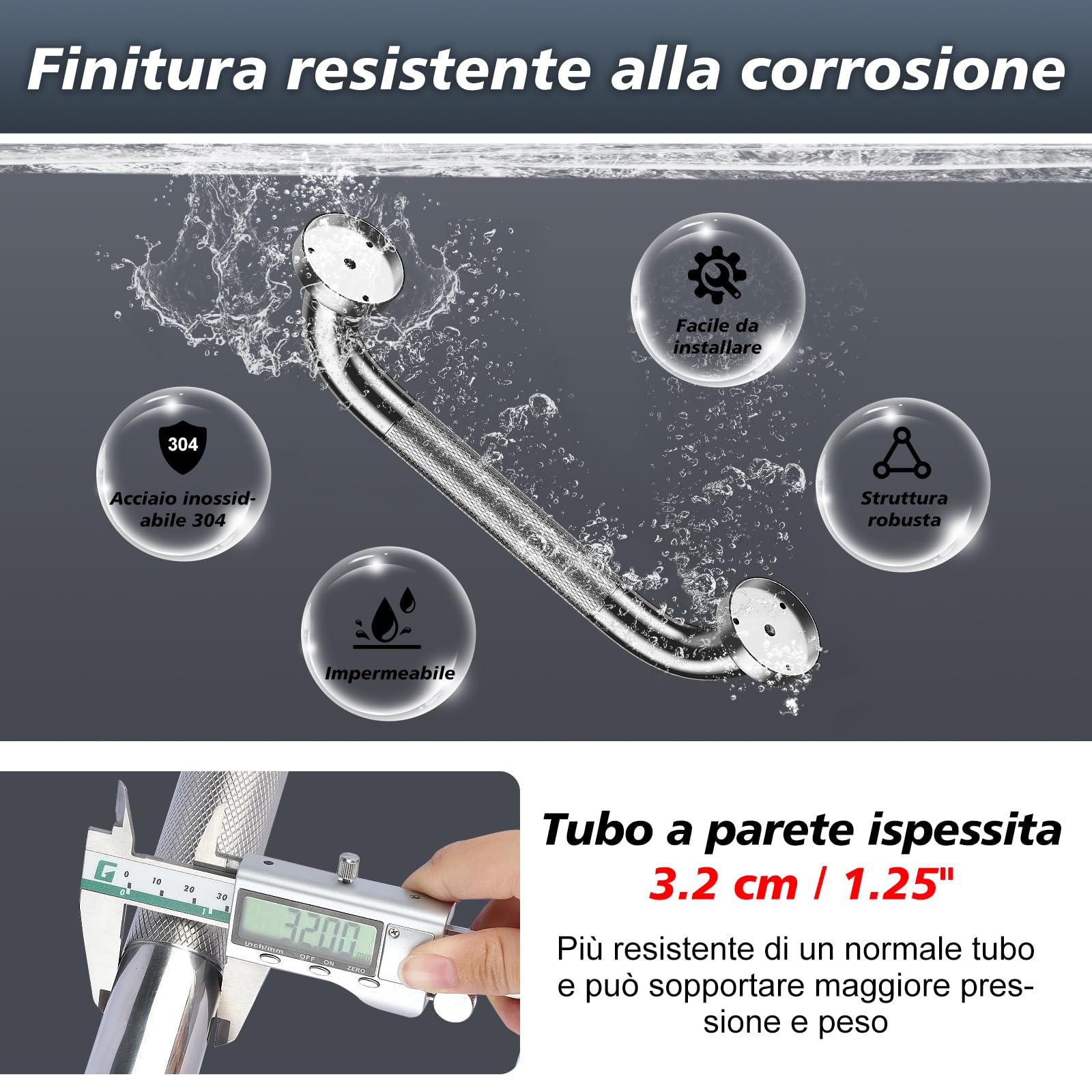 supregear 40cm Maniglioni e Barre per Bagno - Maniglia Doccia Antiscivolo Anziani, Barre Acciaio Inox di Sicurezza per Disabili, Ausili Ideali per Sicurezza e Comfort nel Bagno (Argento)