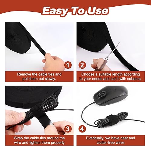Miniatura 4 de Meibeidor - Cinta de gestión de cables reutilizable de 34 pulgadas x 82 pies, cinta de gestión de cables reutilizable de doble cara, tiras de corte