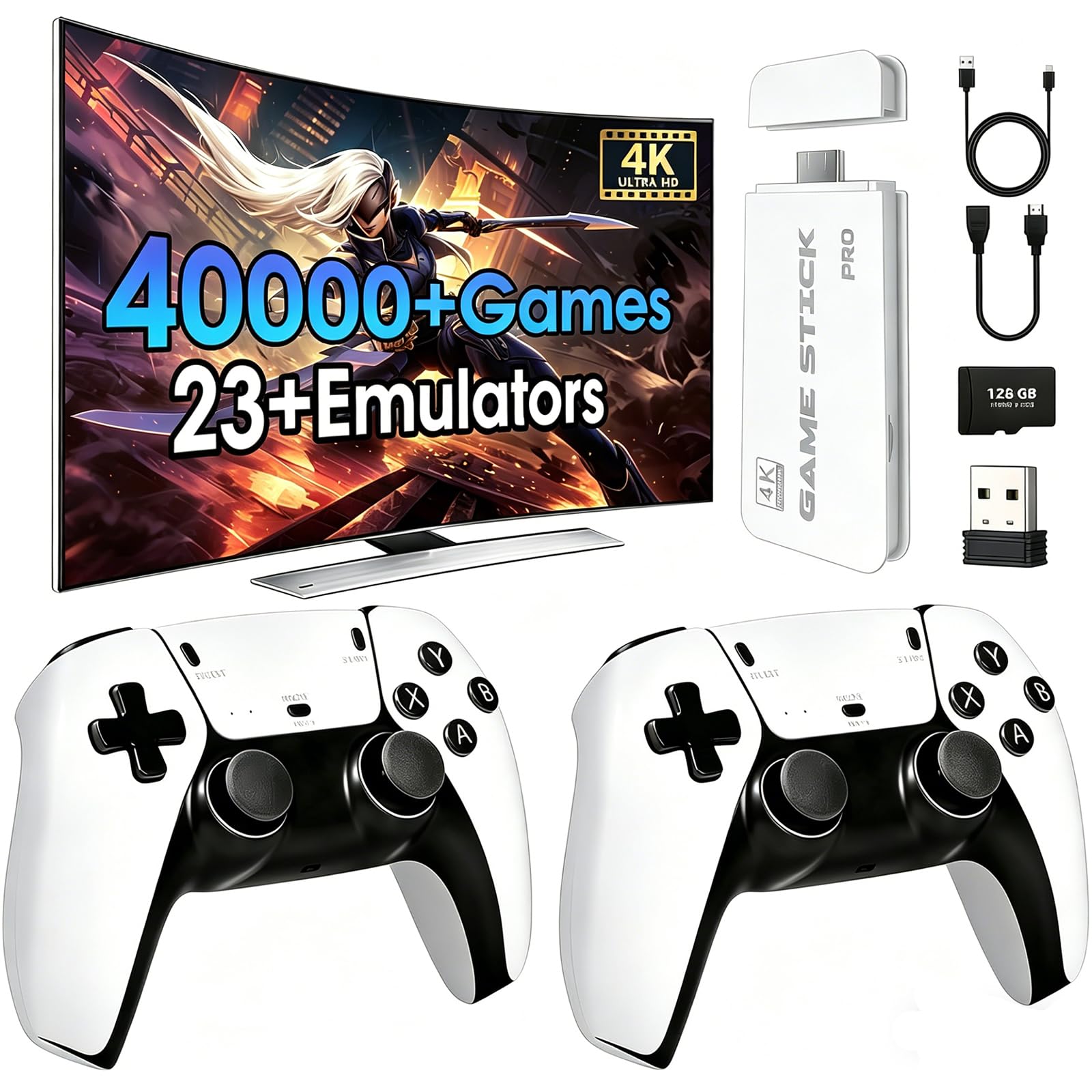 Photo 1 of 2026 New Retro Game Console, 40000+Games and 23 Emulators, with Dual 2.4G Wireless Controllers, Plug and Play 4K HD HDMI TV Game Stick, Suitable for Friends' Gatherings and Family Interactions (128G)