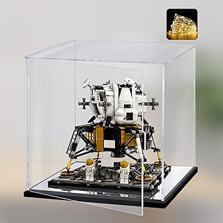 Naconmlet Acrylic Display Case for Lego NASA Apollo 11 Set,Acrylic Display Box Display Stand with Mirror,Dustproof Showcase Organizer for Action Figures or Collections(9.8*9.8*9.8inch)