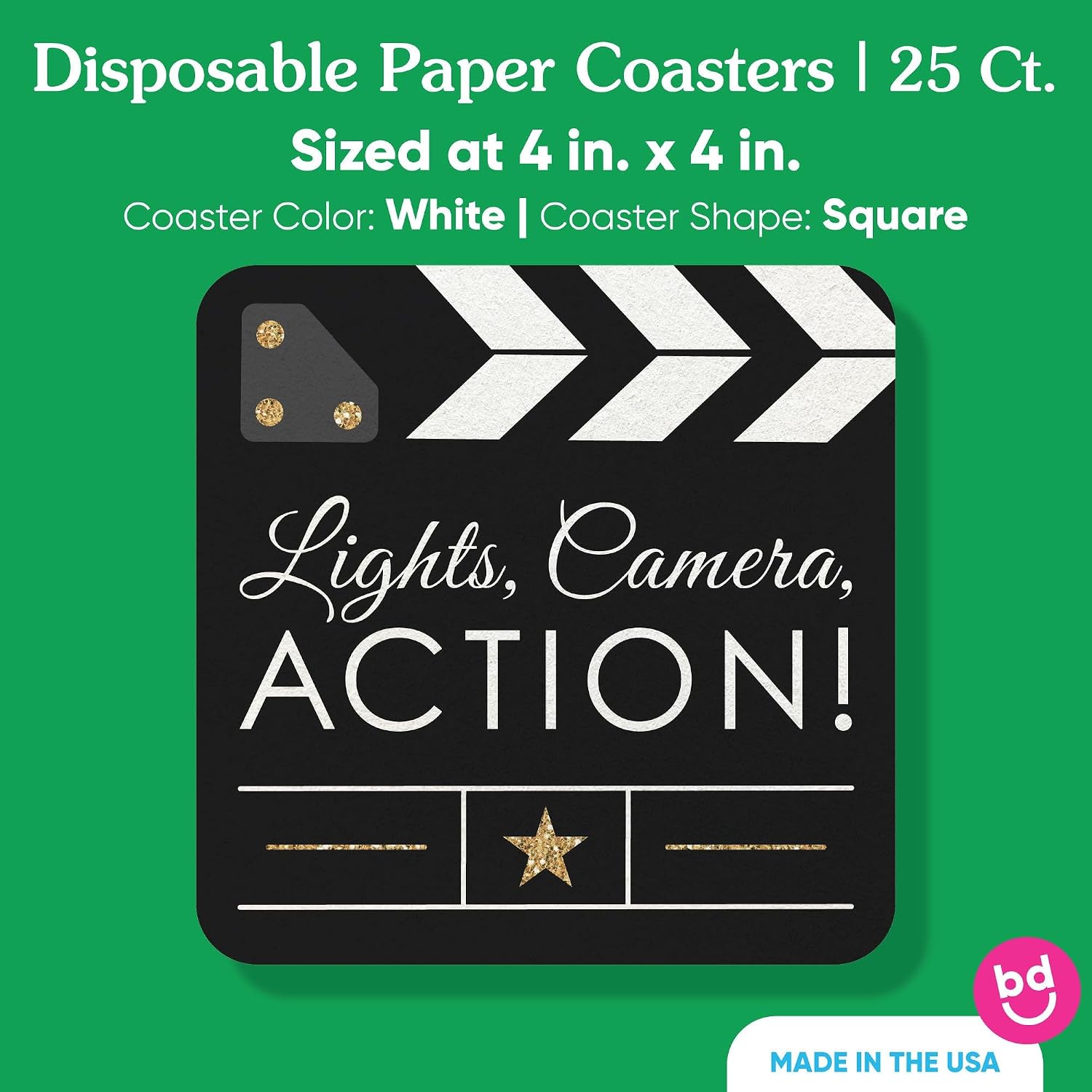 Big Dot of Happiness 25 Ct Red Carpet Movie Night Drink Coasters, 4-Inch Disposable Square Paper Coasters for Birthday Party, Funny Cocktail Table Decor for Bar Drinks image 4