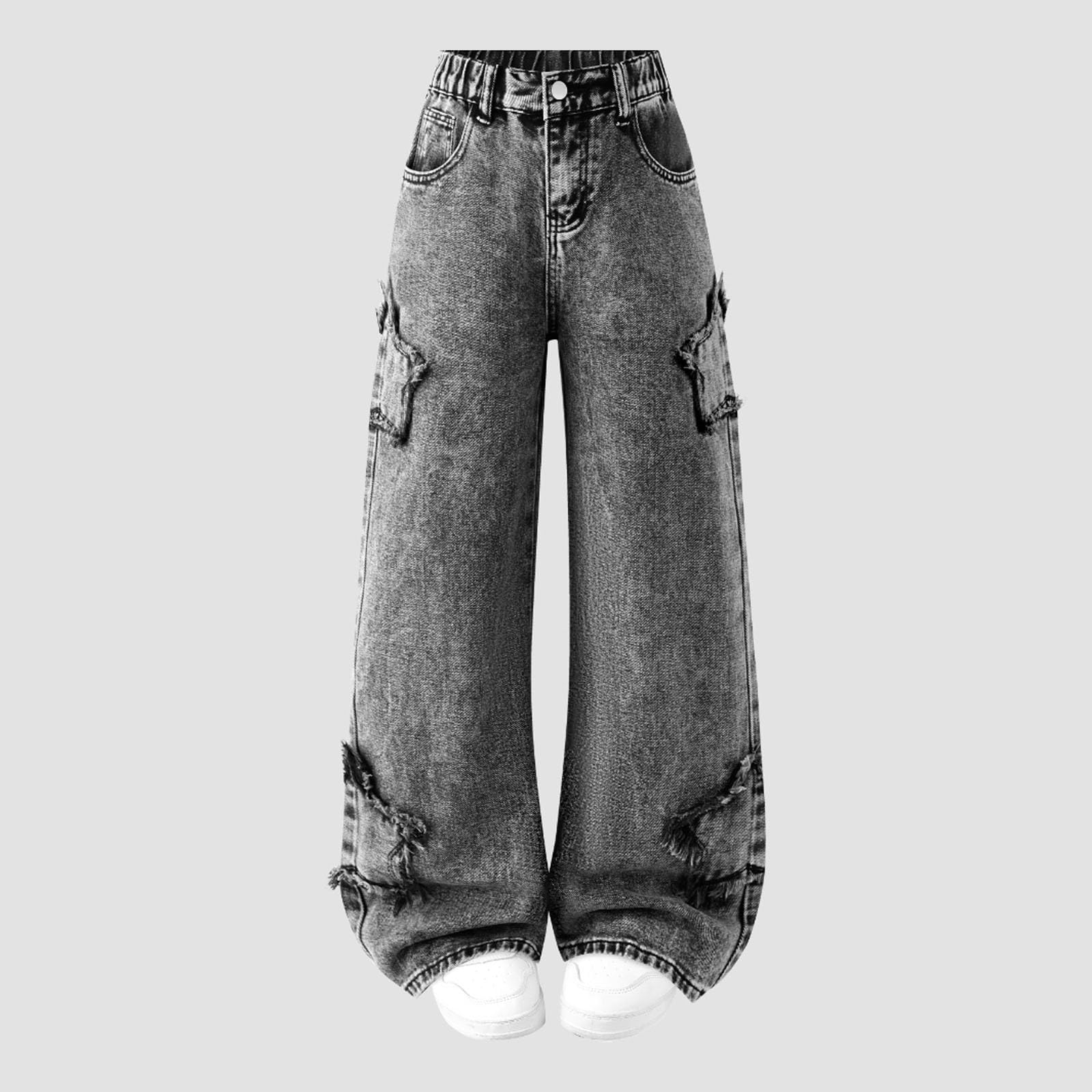 Genérico Pantalones Niño - Pantalones Vaqueros De Pierna Ancha con Parche De Estrella para Niños Y Niñas De 8 A 12 Años