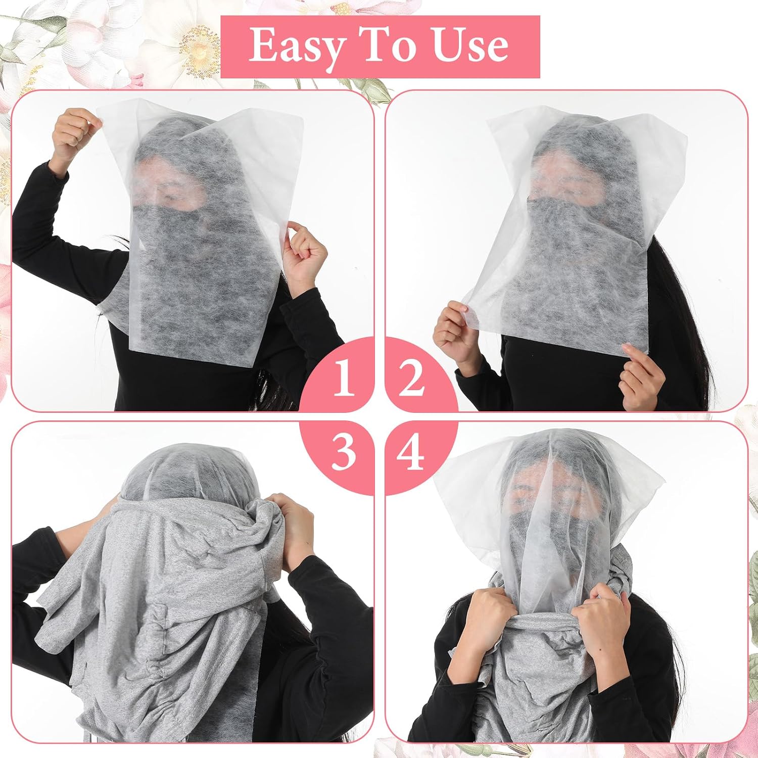 200 Pack Disposable Face Makeup Protector Hood, 16" x 15.8" Non-Woven Breathable Beauty Mask for Women, Large Cover for Hair and Clothes, Perfect for Wedding, Fitting Room, and Salon